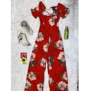 Red Floral Jumpsuit